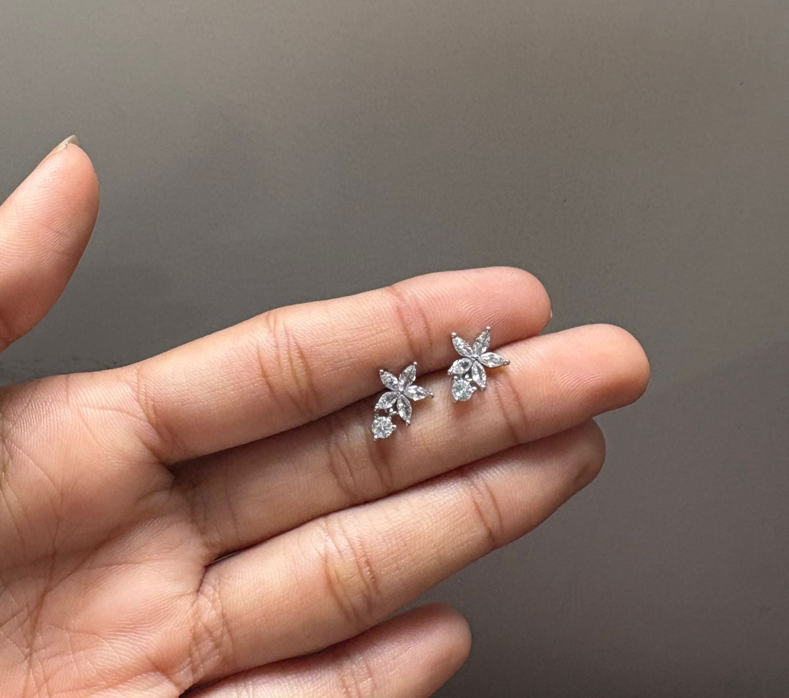 Flower Design With Stone Hoop Stud