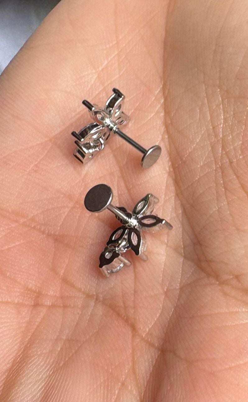 Flower Design With Stone Hoop Stud