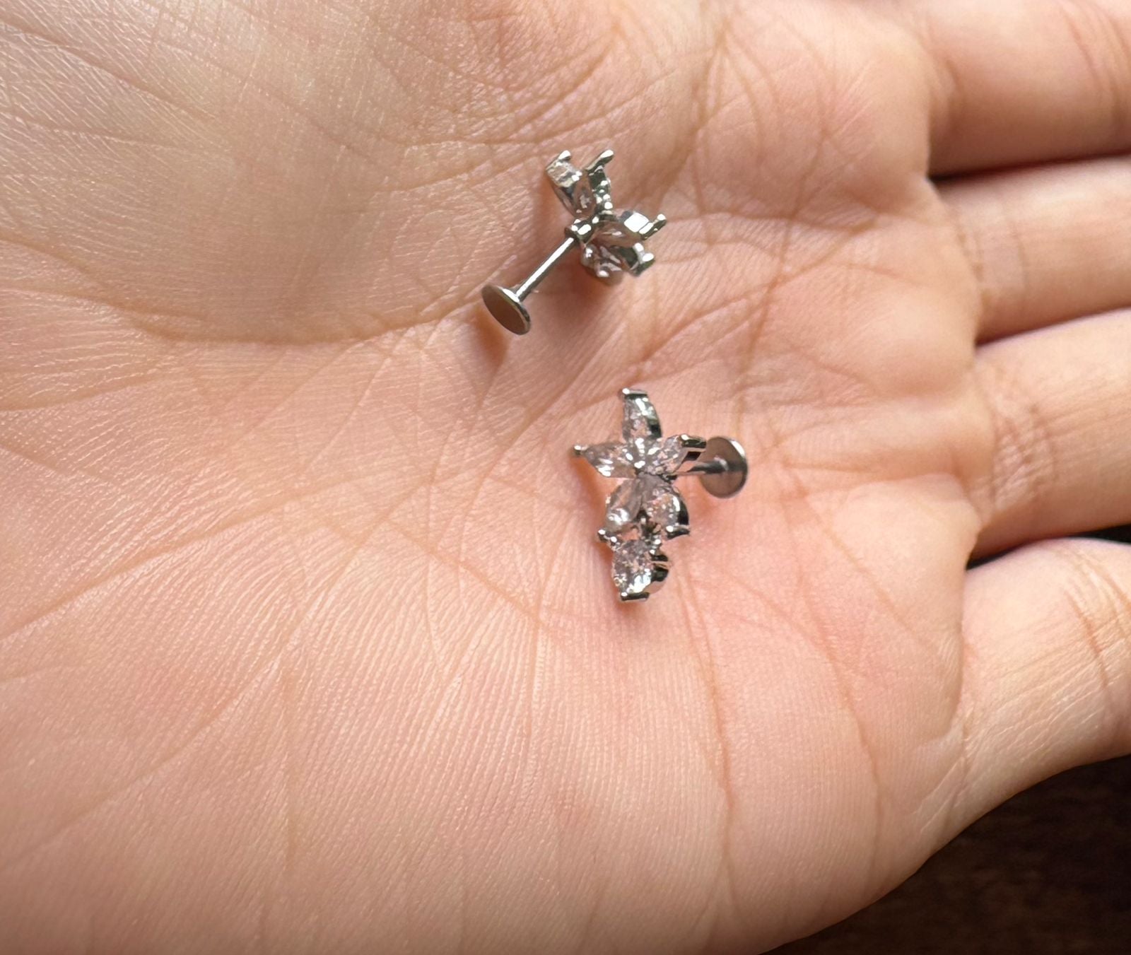 Flower Design With Stone Hoop Stud