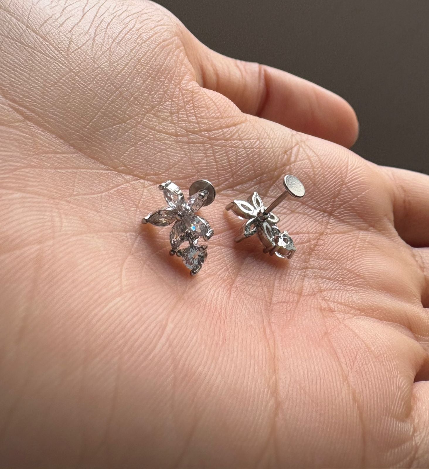 Flower Design With Stone Hoop Stud