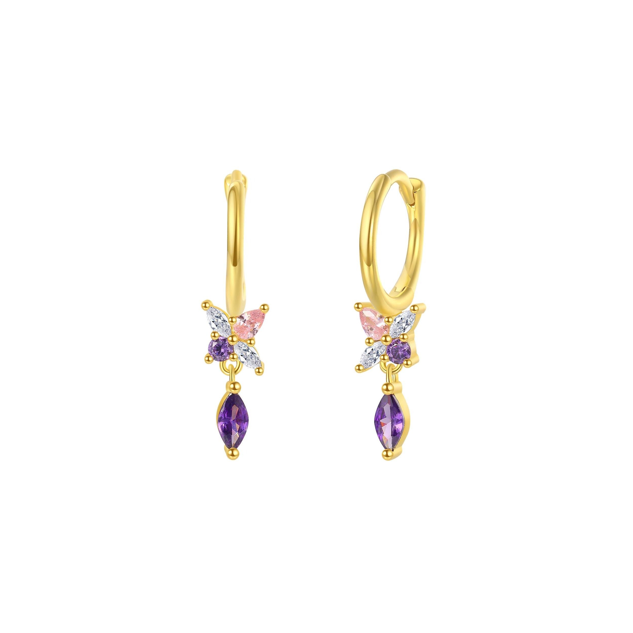 Dainty Pink & Purple Marquise hoops