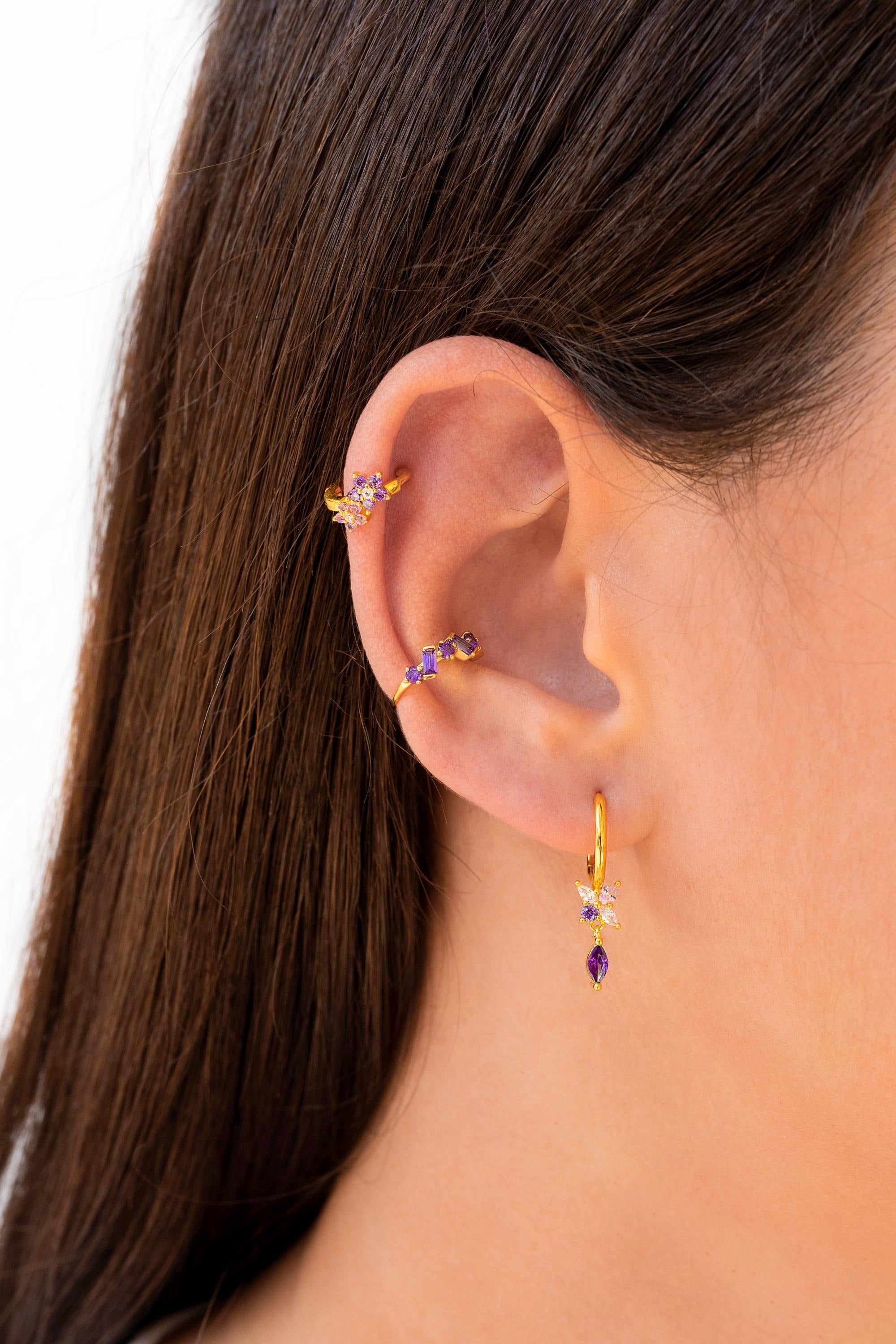 Dainty Pink & Purple Marquise hoops